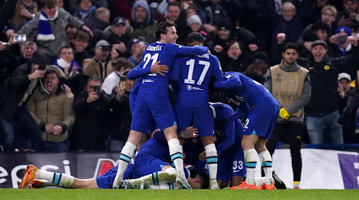 Chelsea celebrates a goal against Dortmund.